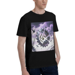 Engranajes metálicos|Camiseta de manga corta de cuello redondo de algodón para hombres 200g